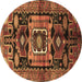 Round Persian Brown Traditional Rug, tr3959brn