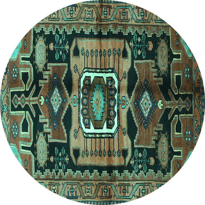 Round Machine Washable Persian Turquoise Traditional Area Rugs, wshtr3959turq