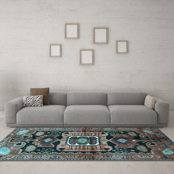 Machine Washable Persian Light Blue Traditional Rug in a Living Room, wshtr3959lblu