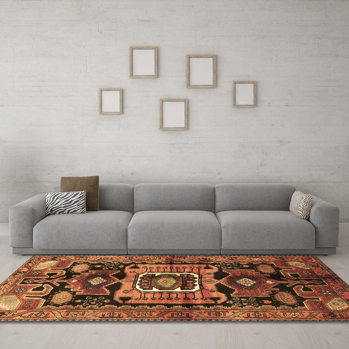 Machine Washable Persian Brown Traditional Rug in a Living Room,, wshtr3959brn
