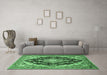 Machine Washable Medallion Emerald Green Traditional Area Rugs in a Living Room,, wshtr395emgrn