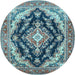 Round Medallion Light Blue Traditional Rug, tr395lblu