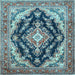 Square Machine Washable Medallion Light Blue Traditional Rug, wshtr395lblu