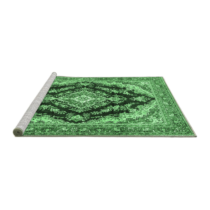 Sideview of Machine Washable Medallion Emerald Green Traditional Area Rugs, wshtr395emgrn