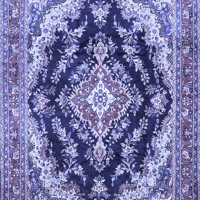 Machine Washable Medallion Blue Traditional Rug, wshtr395blu