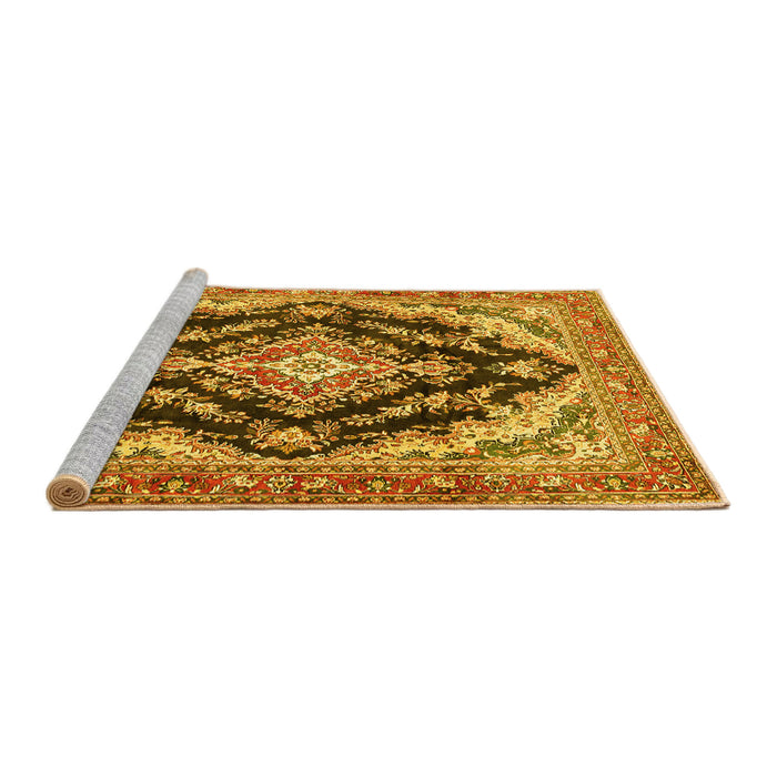 Sideview of Machine Washable Medallion Yellow Traditional Rug, wshtr395yw