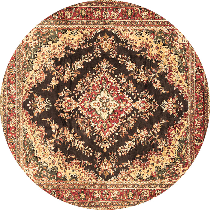 Round Medallion Brown Traditional Rug, tr395brn