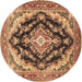 Round Medallion Brown Traditional Rug, tr395brn