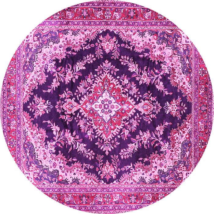Round Machine Washable Medallion Pink Traditional Rug, wshtr395pnk