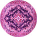 Round Machine Washable Medallion Pink Traditional Rug, wshtr395pnk