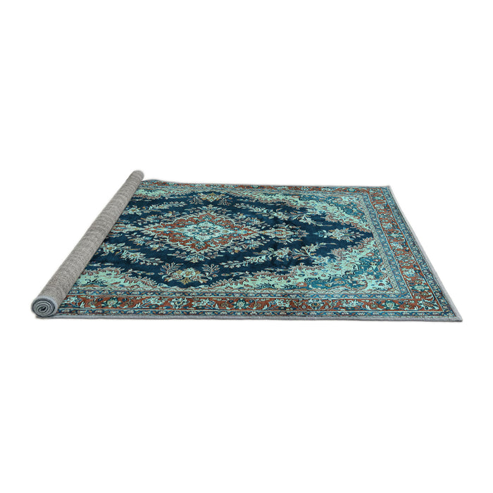 Sideview of Machine Washable Medallion Light Blue Traditional Rug, wshtr395lblu