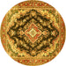 Round Machine Washable Medallion Yellow Traditional Rug, wshtr395yw