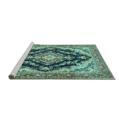 Sideview of Machine Washable Medallion Turquoise Traditional Area Rugs, wshtr395turq