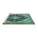 Sideview of Machine Washable Medallion Turquoise Traditional Area Rugs, wshtr395turq