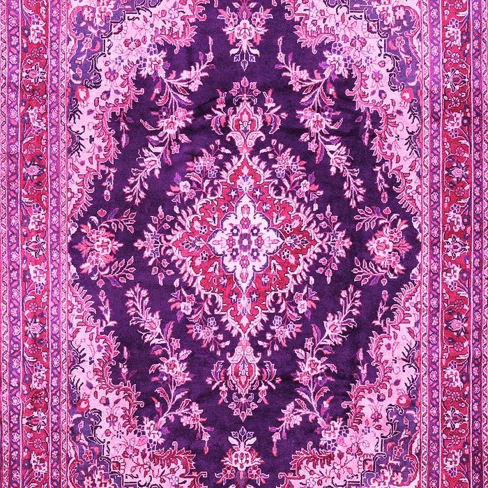 Machine Washable Medallion Pink Traditional Rug, wshtr395pnk