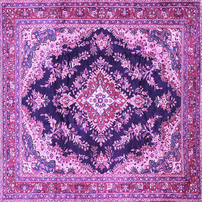 Square Machine Washable Medallion Purple Traditional Area Rugs, wshtr395pur