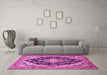 Machine Washable Medallion Pink Traditional Rug in a Living Room, wshtr395pnk