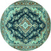 Round Medallion Turquoise Traditional Rug, tr395turq