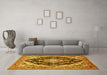 Machine Washable Medallion Yellow Traditional Rug in a Living Room, wshtr395yw