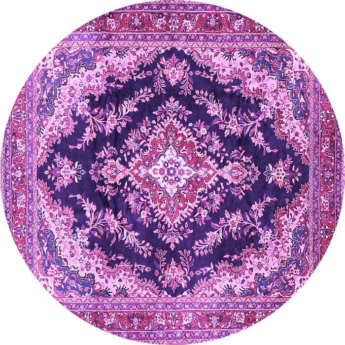 Round Machine Washable Medallion Purple Traditional Area Rugs, wshtr395pur