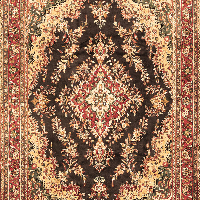 Machine Washable Medallion Brown Traditional Rug, wshtr395brn