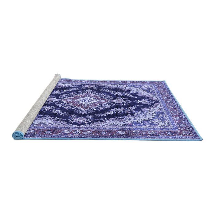Sideview of Machine Washable Medallion Blue Traditional Rug, wshtr395blu