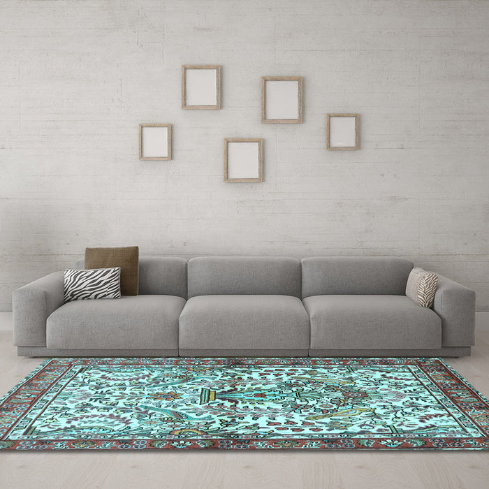 Machine Washable Persian Light Blue Traditional Rug in a Living Room, wshtr3960lblu