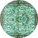 Round Machine Washable Persian Turquoise Traditional Area Rugs, wshtr3960turq