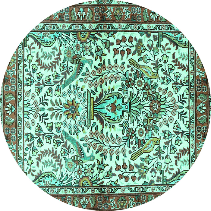 Round Persian Turquoise Traditional Rug, tr3960turq