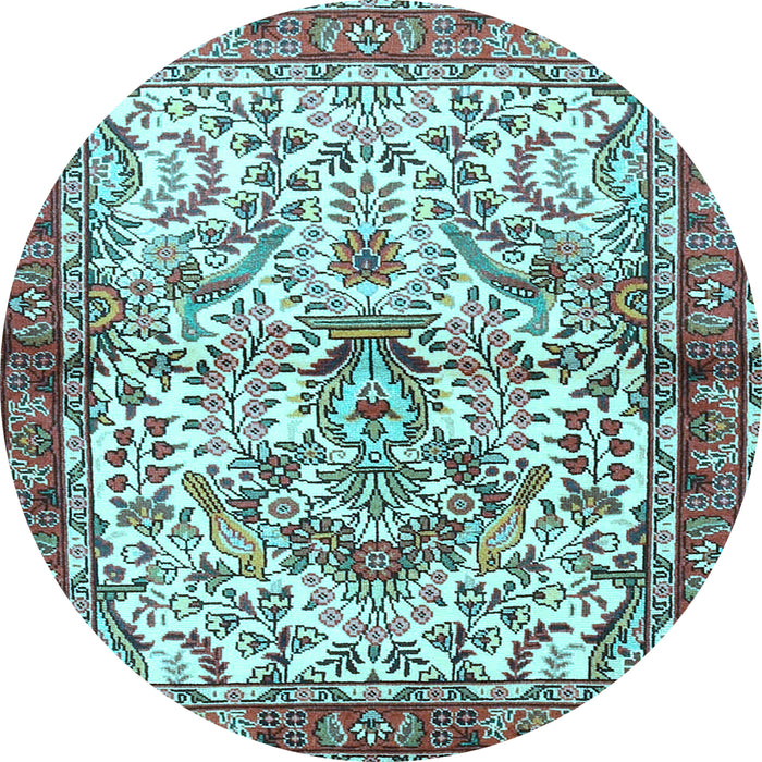 Round Machine Washable Persian Light Blue Traditional Rug, wshtr3960lblu
