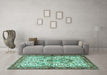 Machine Washable Persian Turquoise Traditional Area Rugs in a Living Room,, wshtr3960turq