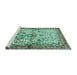 Sideview of Machine Washable Persian Turquoise Traditional Area Rugs, wshtr3960turq