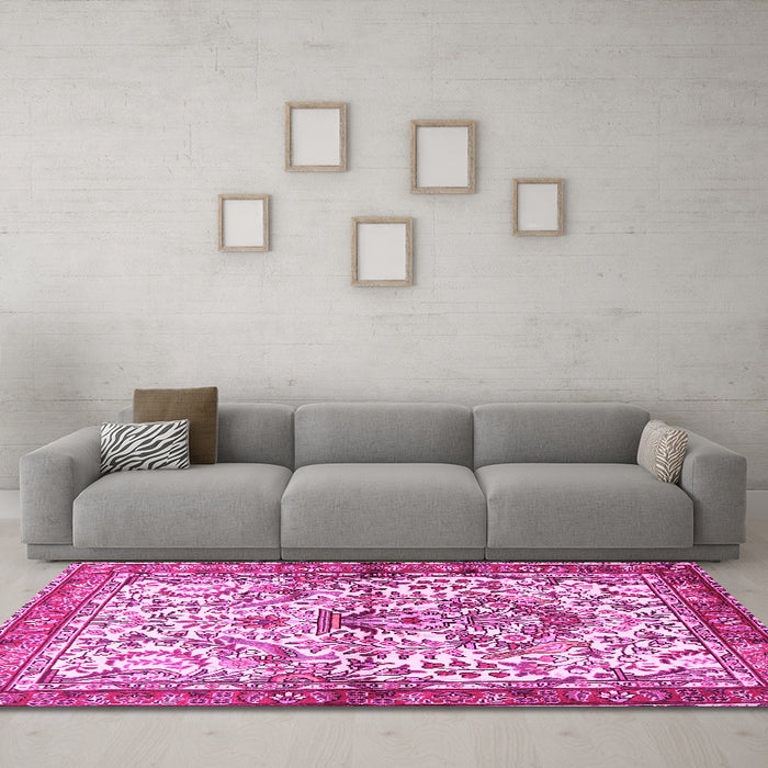 Machine Washable Persian Pink Traditional Rug in a Living Room, wshtr3960pnk