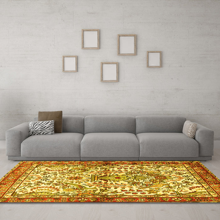 Machine Washable Persian Yellow Traditional Rug in a Living Room, wshtr3960yw