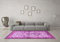 Machine Washable Persian Purple Traditional Area Rugs in a Living Room, wshtr3960pur