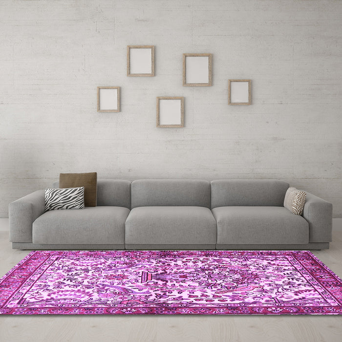Machine Washable Persian Purple Traditional Area Rugs in a Living Room, wshtr3960pur