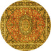 Round Machine Washable Persian Yellow Traditional Rug, wshtr3961yw