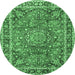 Round Persian Emerald Green Traditional Rug, tr3961emgrn