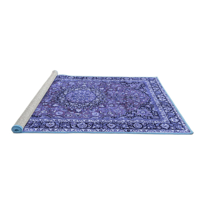 Sideview of Machine Washable Persian Blue Traditional Rug, wshtr3961blu