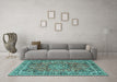 Machine Washable Persian Turquoise Traditional Area Rugs in a Living Room,, wshtr3961turq