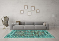 Machine Washable Persian Turquoise Traditional Rug, wshtr3961turq