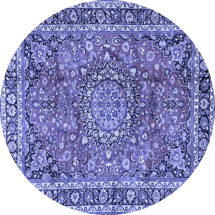 Round Machine Washable Persian Blue Traditional Rug, wshtr3961blu