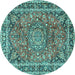 Round Machine Washable Persian Turquoise Traditional Area Rugs, wshtr3961turq