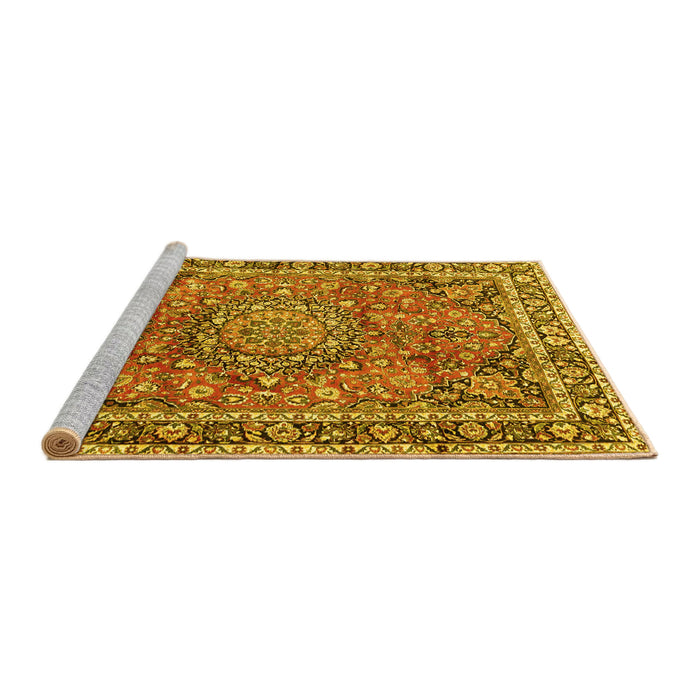 Sideview of Machine Washable Persian Yellow Traditional Rug, wshtr3961yw