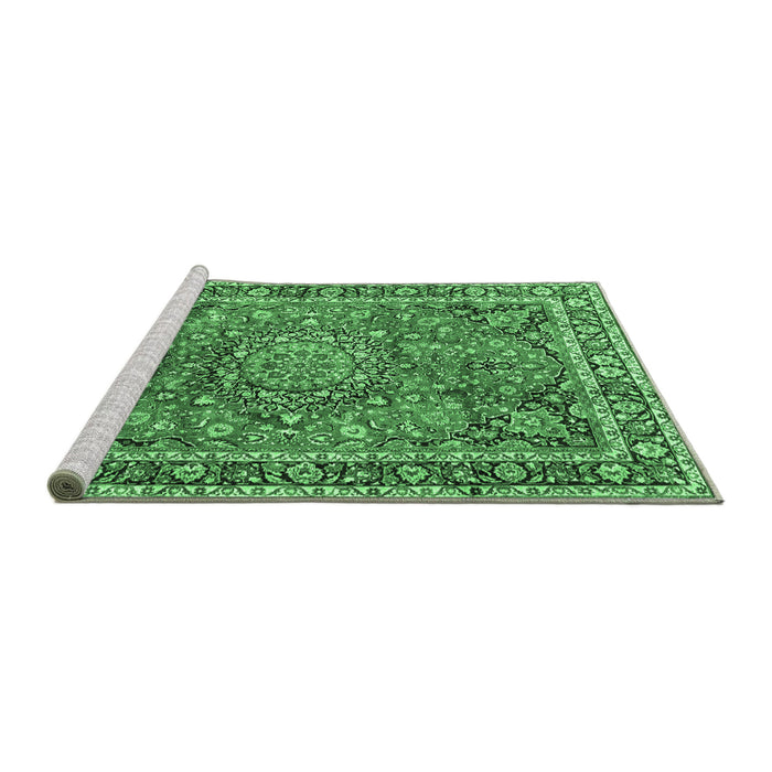 Sideview of Machine Washable Persian Emerald Green Traditional Area Rugs, wshtr3961emgrn