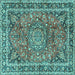 Square Machine Washable Persian Turquoise Traditional Area Rugs, wshtr3961turq