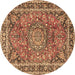 Round Machine Washable Persian Brown Traditional Rug, wshtr3961brn