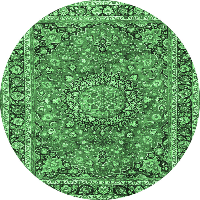 Round Machine Washable Persian Emerald Green Traditional Area Rugs, wshtr3961emgrn
