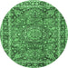 Round Machine Washable Persian Emerald Green Traditional Area Rugs, wshtr3961emgrn