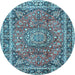 Round Machine Washable Persian Light Blue Traditional Rug, wshtr3961lblu